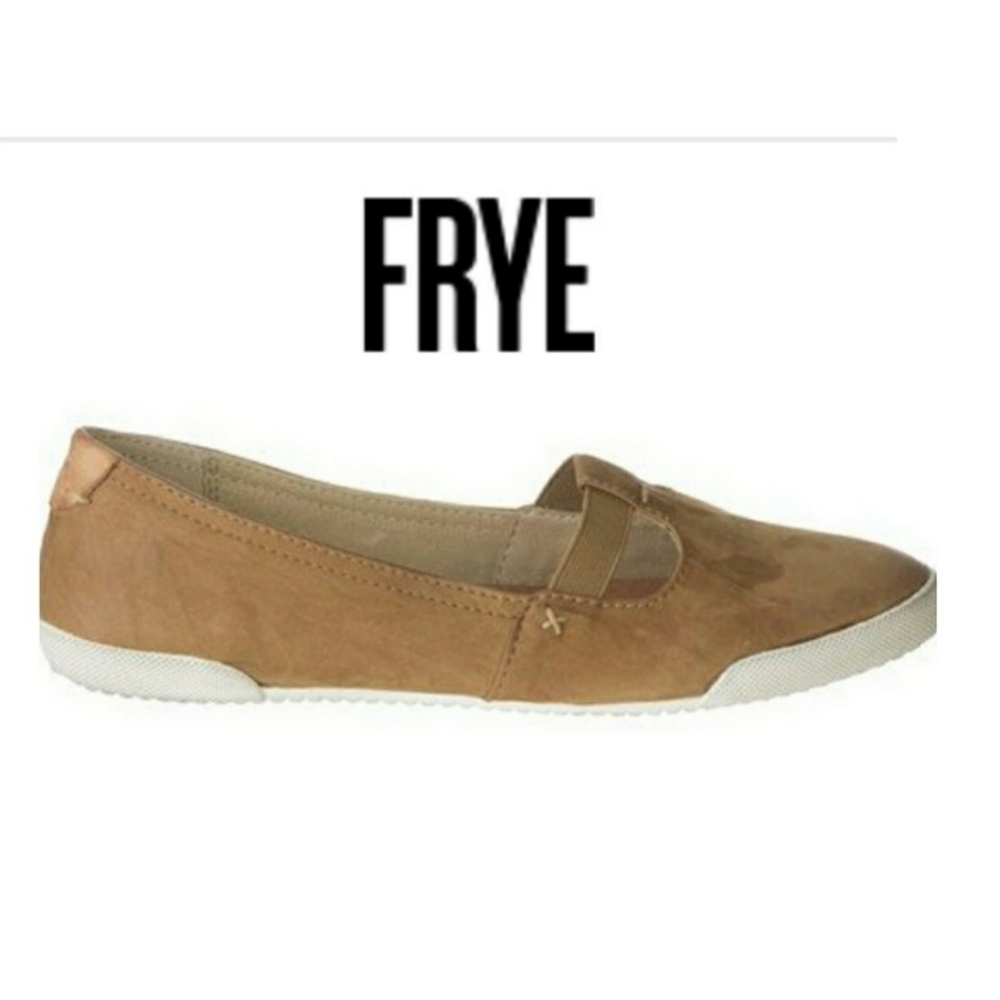 Frye Melanie -Camel T Strap Slip on Flats Size 7.5 - Picture 1 of 8